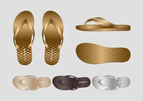 Honeycomb Flip-Flop Sandals Multi-View Illustration with Modern Color Options 스톡 일러스트