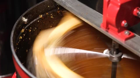 The Honeycomb Frame is Placed in the Honey Extractor to Extract the Honey Stock Footage 294034936
