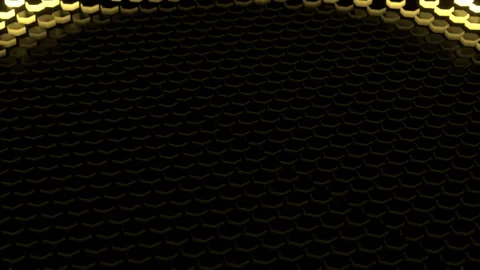 Honeycomb Hexagonal Grid with Gold Ripple Wave — Dark Tech Loop 4K Vídeos de archivo 332162498