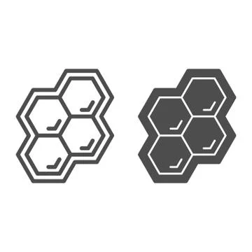 Honeycomb line and solid icon, Honey and bee concept, honey cells on white Ilustração Stock