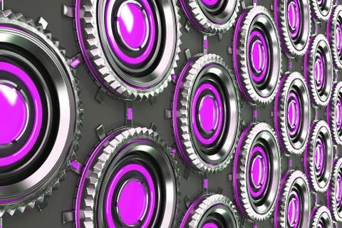 Honeycomb pattern of concentric metal shapes with violet elements 스톡 일러스트