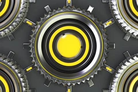 Honeycomb pattern of concentric metal shapes with yellow elements 스톡 일러스트