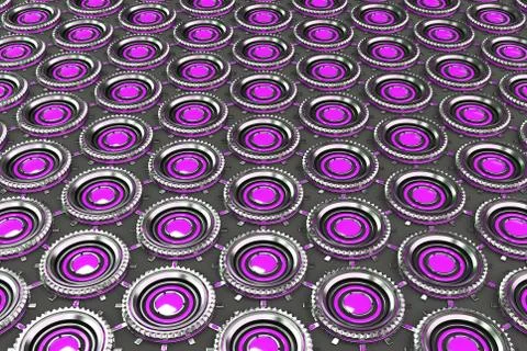 Honeycomb pattern of concentric metal shapes with violet elements Illustrazione stock
