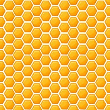 Honeycomb seamless pattern of golden hexagonal cells filled with sweet hone.. Stock Illustration
