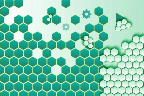 Honeycomb texture and cogwheels vector background Stock Illustration