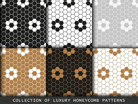 Honeycombs set of geometric patterns. Abstract hexagons geometric graphic design Stockillustratie