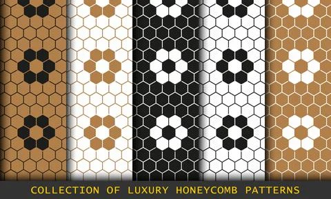 Honeycombs set of geometric seamless patterns. Abstract hexagons geometric Stock Illustration