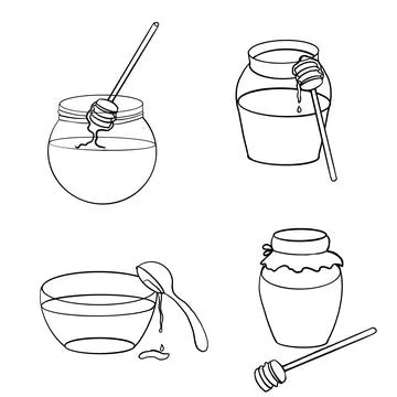 Honey,sweetness,apiary,bees,bees collect honey,bee products,jars of honey,a bowl Stock Illustration