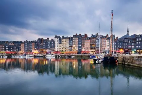 Honfleur after sunset Stock Photos