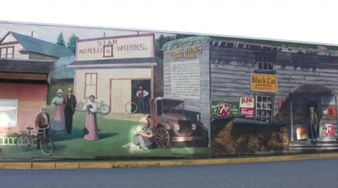 Hong Hing Waterfront Store Mural in Chemainus British Columbia Stock Footage 877903