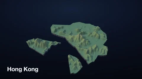 Hong Kong 3D elevation relief map Stock Footage 340607981
