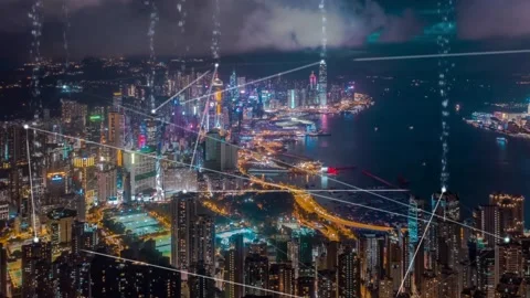 Hong Kong Aerial view with data network connection technology concept Stock Footage 267226865
