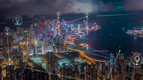 Hong Kong Aerial view with data network connection technology concept Stock Footage 267227330