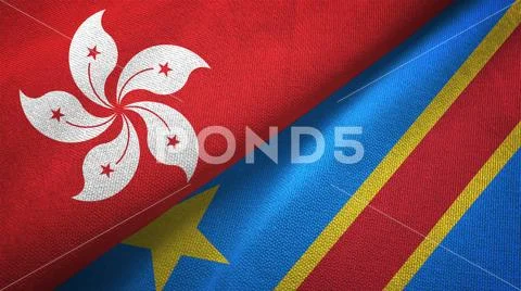 Hong Kong and Congo Democratic Republic two flags textile cloth, fabric textu Stock Photos