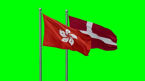Hong Kong and Denmark flags Stock Footage 290088803