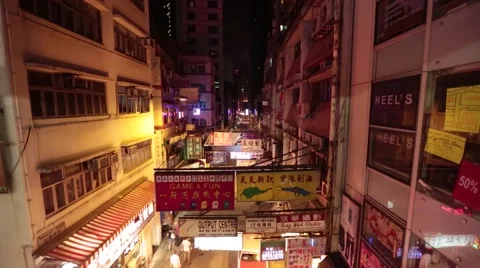 Hong Kong BRoll-11-small street with overhanging signs Video stock 40234611