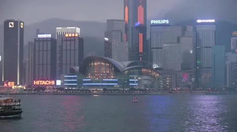 Hong Kong BRoll-Medium shot of skyline and harbor Stock-Footage 40234142