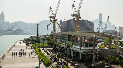 Hong Kong Cafe &amp; Construction timelapse Stock Footage 37570557