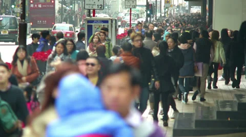 Hong Kong Canton Rd Crowded Chinese Shoppers Vidéo 33748813