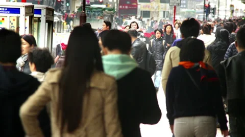 Hong Kong Canton Rd Crowded Chinese Shoppers time lapse, Winter Vidéo 33803583