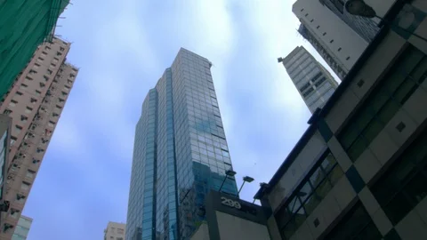 Hong Kong Central Low Angle Gliding Shot. POV driving tracking Shot. Stock Footage 114488145