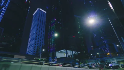 Hong Kong Central at Night from a Moving Car Window Stock Footage 344720272
