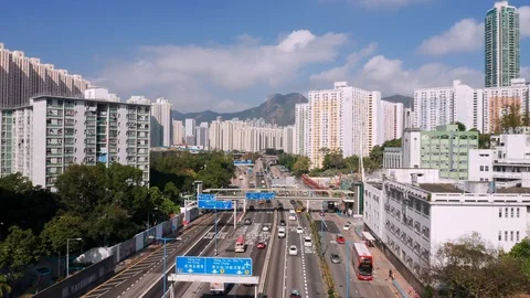Hong Kong, China - 2020: a typical district from above, houses and road Stock Footage