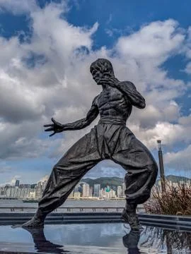 HONG KONG, CHINA - FEBRUARY 21: Bruce Lee statue at the Avenue of Stars on Fe Stock Photos