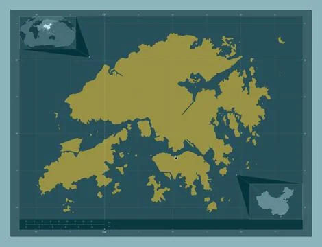 Hong Kong, China. Solid color shape. Locations of major cities of the region Stock Illustration