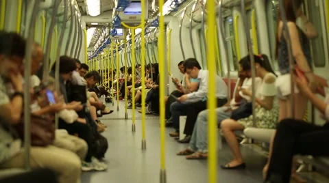 HONG KONG, CIRCA 2014: Perspective view through the deflecting subway train Stock Footage 40660043