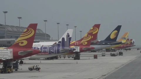 Hong Kong circa-2018 Hong Kong Airlines at Airport Slow Motion Stock Footage 111440887