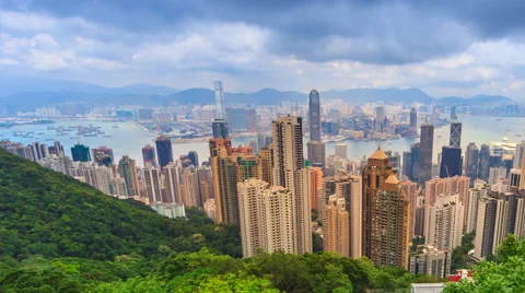 Hong Kong Cityscape High Viewpoint Of The Peak Time Lapse (pan shot) Stock Footage 63482477