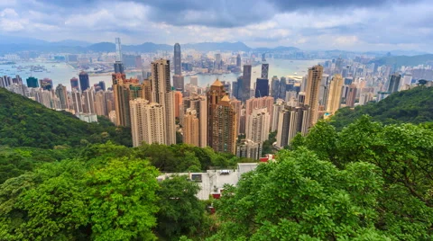Hong Kong Cityscape High Viewpoint Of The Peak Time Lapse (tilt up) Stock Footage 63484638