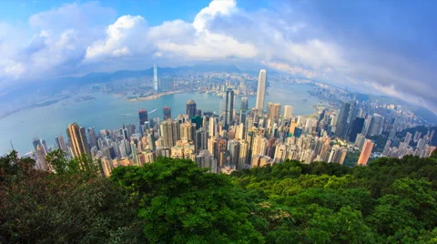 Hong Kong Cityscape High Viewpoint Of The Victoria Peak Time Lapse Stock Footage 64285903