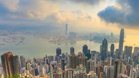 Hong Kong Cityscape High Viewpoint Victoria Peak Of Hong Kong, China Time Lapse Stock Footage 71902672