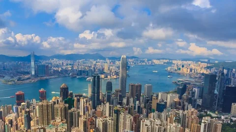 Hong Kong Cityscape High Viewpoint Of The Victoria Peak 4K Time Lapse (pan right Video stock 80279949