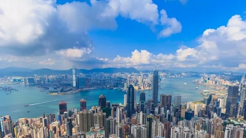 Hong Kong Cityscape High Viewpoint Of The Victoria Peak 4K Time Lapse Stock Footage 80281399