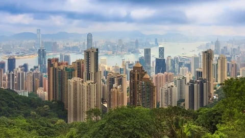 Hong Kong Cityscape High Viewpoint Of The Peak 4K Time Lapse Stock Footage 80476292