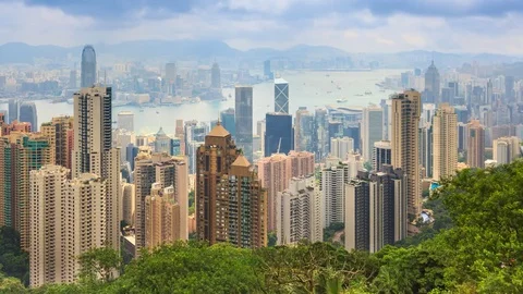 Hong Kong Cityscape High Viewpoint Of The Peak 4K Time Lapse (pan shot) Stock Footage 80476322