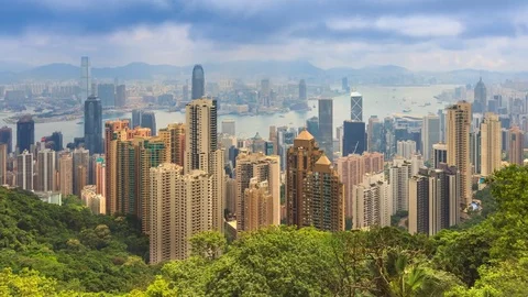 Hong Kong Cityscape High Viewpoint Of The Peak 4K Time Lapse (zoom out) Stock Footage 80476660