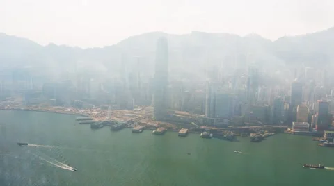 Hong Kong Cityscape through the Fog. Video 4k Stock Footage 59793757