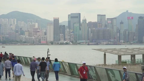 Hong Kong cityscape. View from Kowloon, Tsim Sha Tsui promenade - October 2018 Stock Footage 103628362