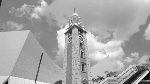 Hong Kong Clock Tower Black and White Stock Footage 79049957