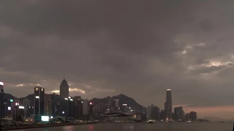 Hong Kong cloudy day sunset timelapse at Victoria Harbour - 4k Stock Footage 292566970