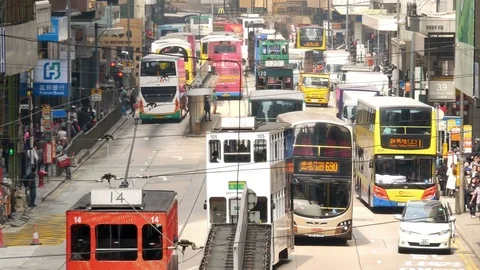 HONG KONG  De Voeux road busses &amp; trams into the distance Vidéo 73607020