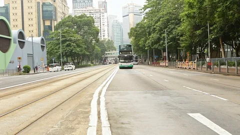 Hong Kong double deck buses in causeway bay Stock Footage 112314071