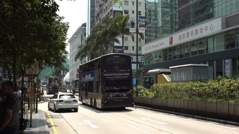 HONG KONG : DOUBLE DECKER BUS at nathan road. Stock Footage 88990511