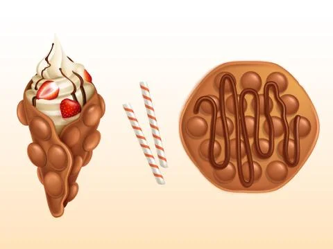 Hong Kong egg bubble waffles realistic vector Stock-Illustration