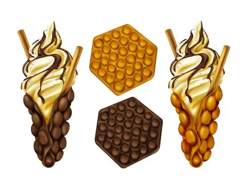 Hong Kong egg bubble waffles set Иллюстрация