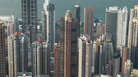 Hong Kong - Elevated city view with high rise residential buildings. 4K Stock Footage 80687172